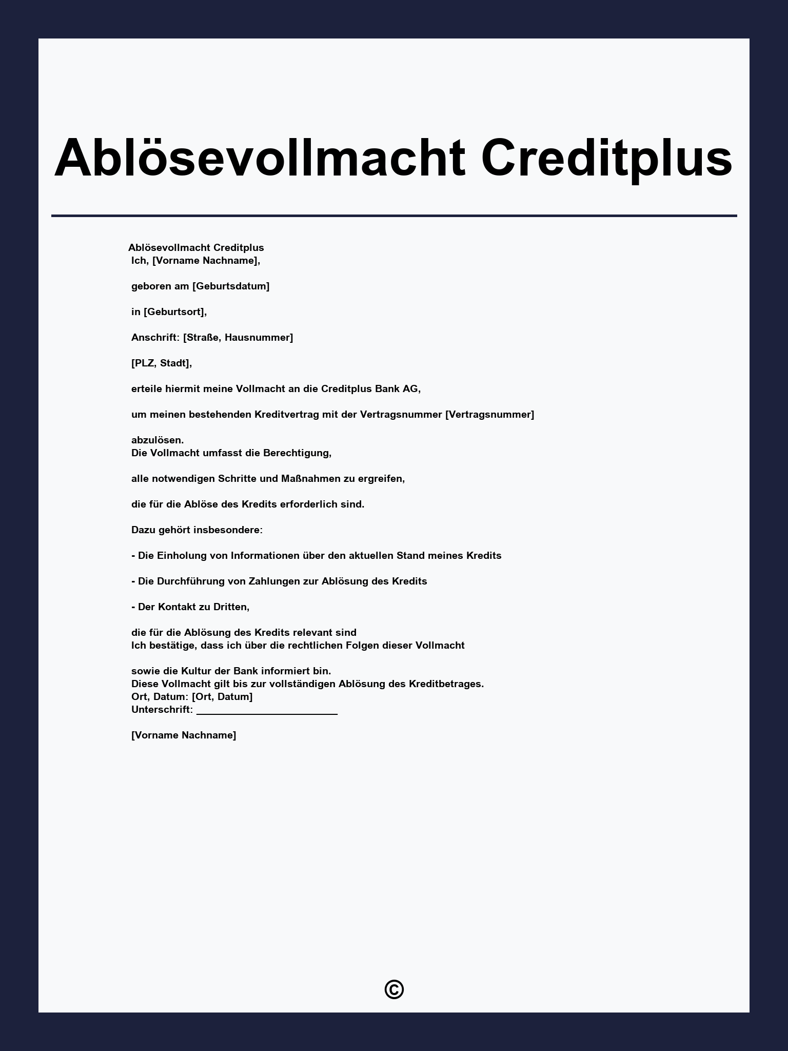 Ablösevollmacht Creditplus