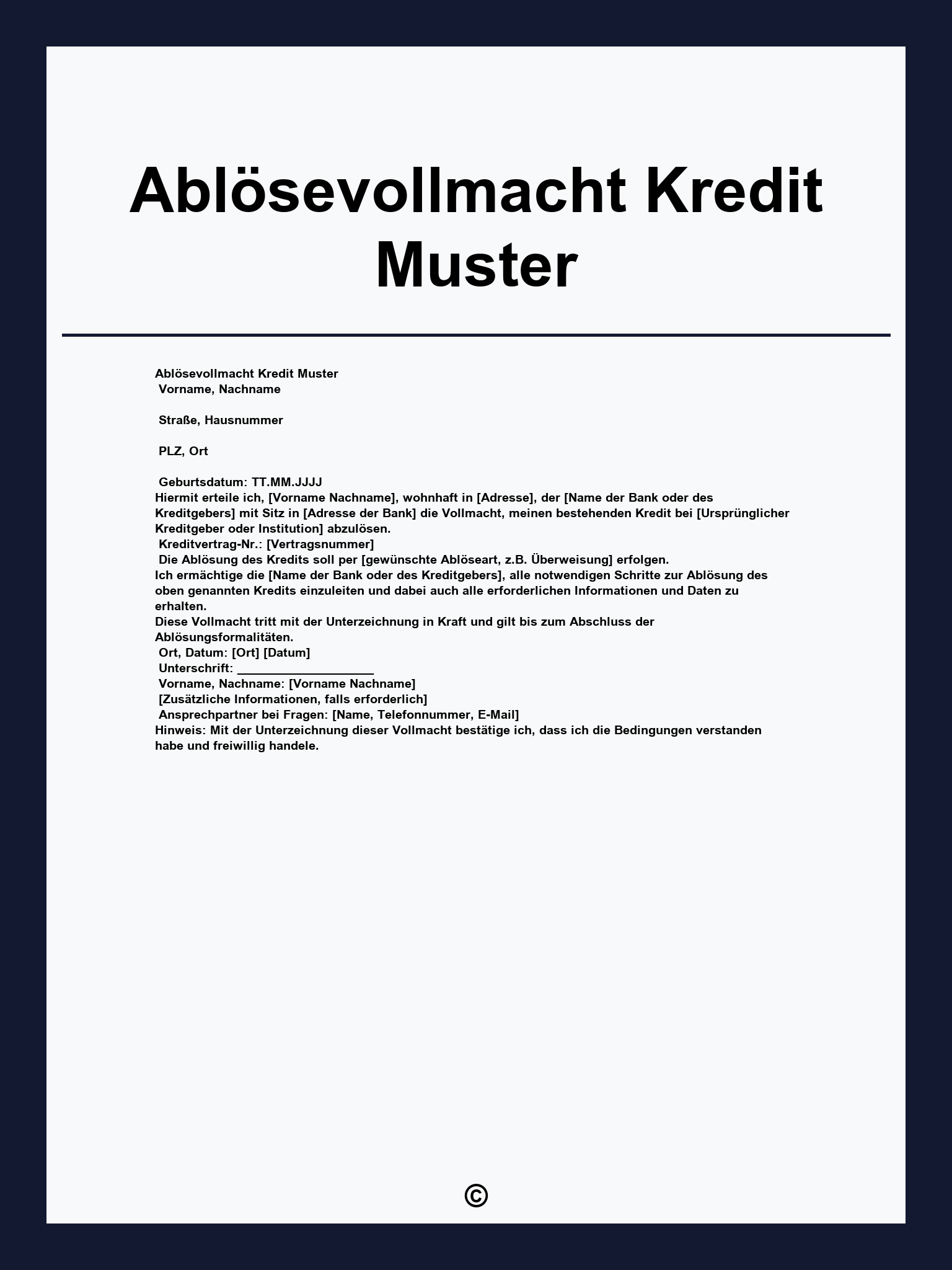 Ablösevollmacht Kredit Muster