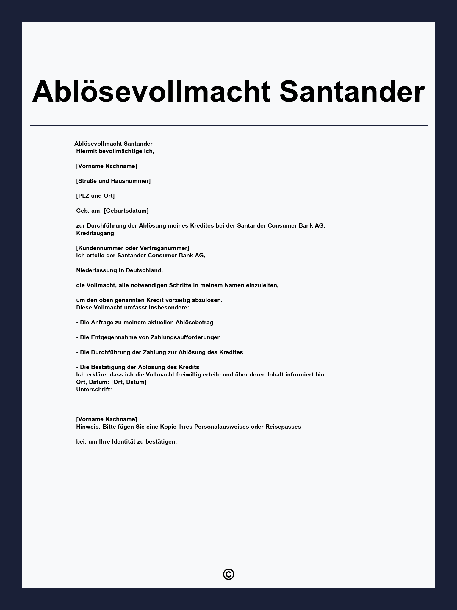 Ablösevollmacht Santander