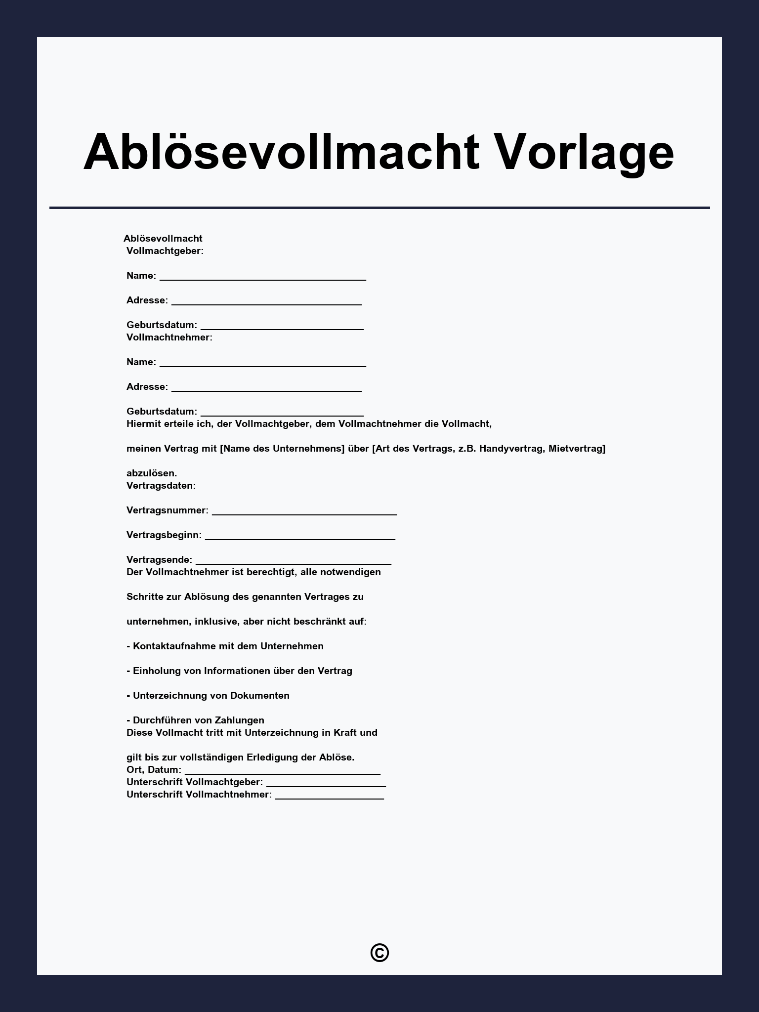 Ablösevollmacht Vorlage