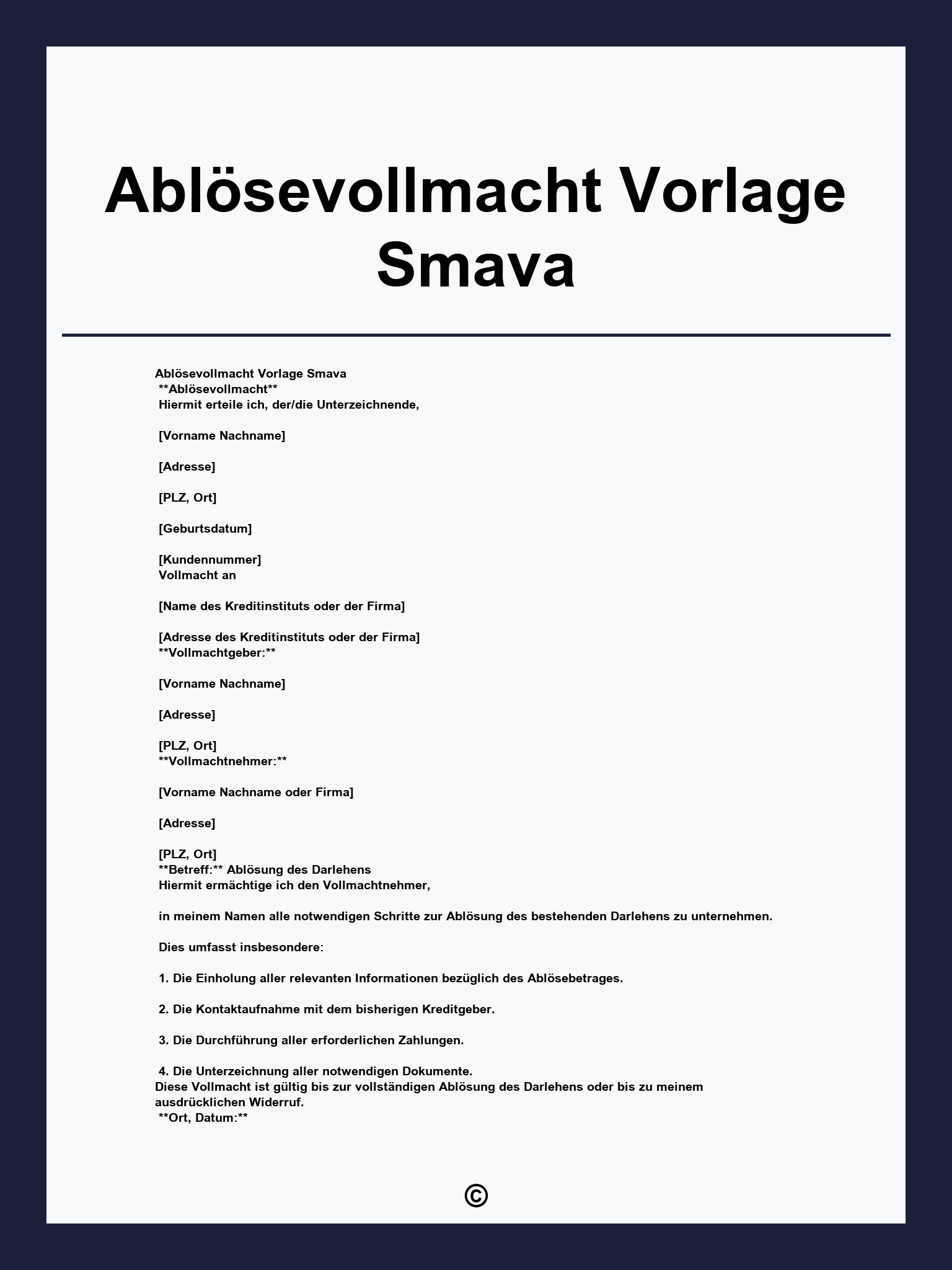 Ablösevollmacht Vorlage Smava