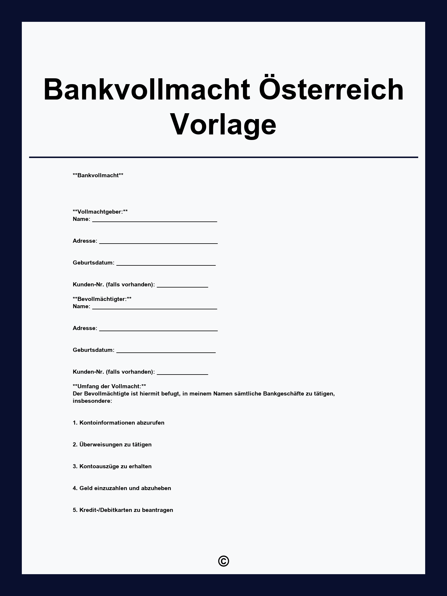Bankvollmacht Österreich Vorlage