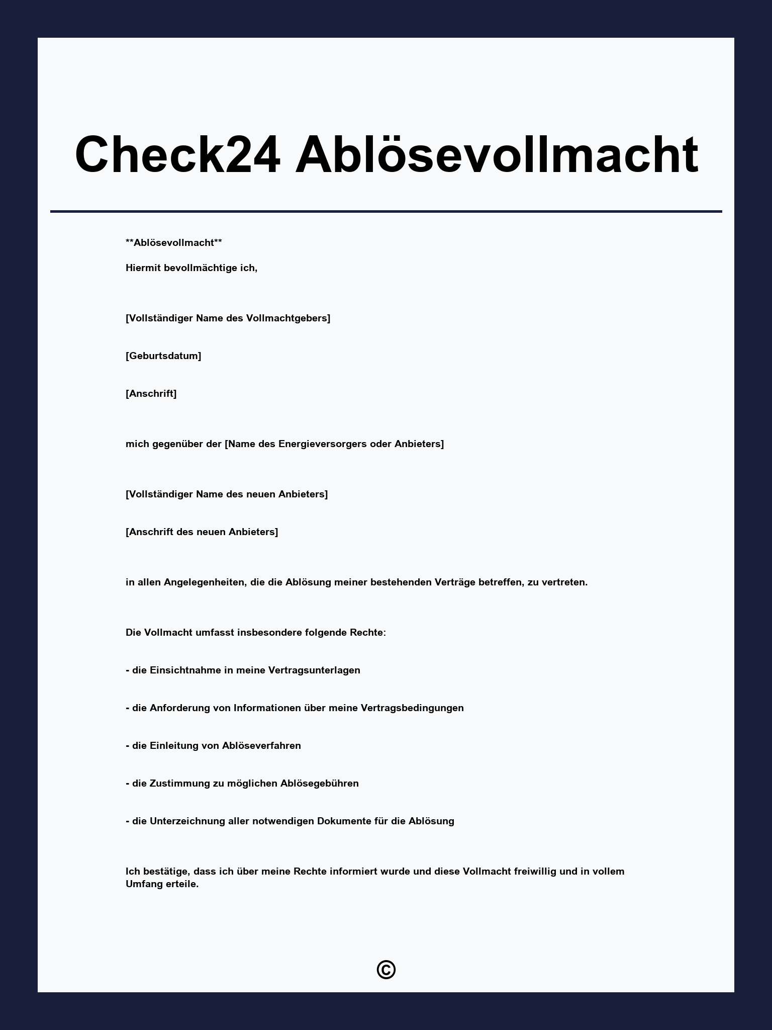 Check24 Ablösevollmacht