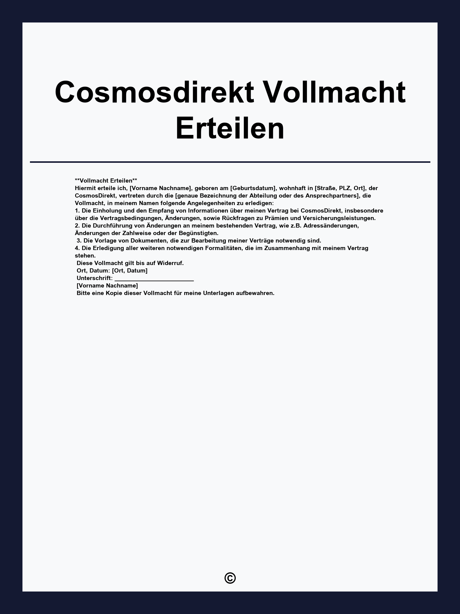 Cosmosdirekt Vollmacht Erteilen