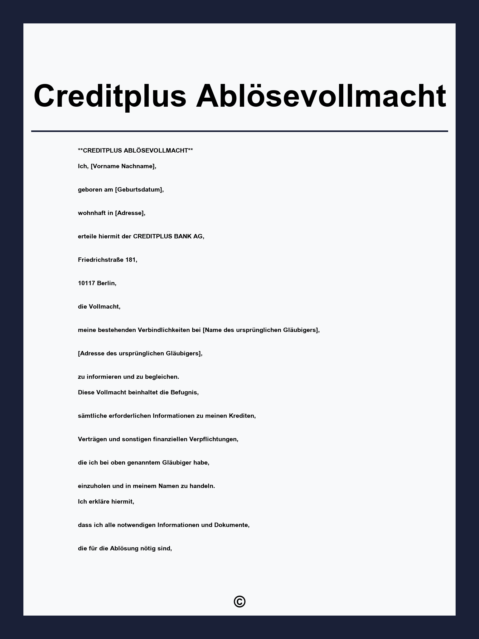 Creditplus Ablösevollmacht