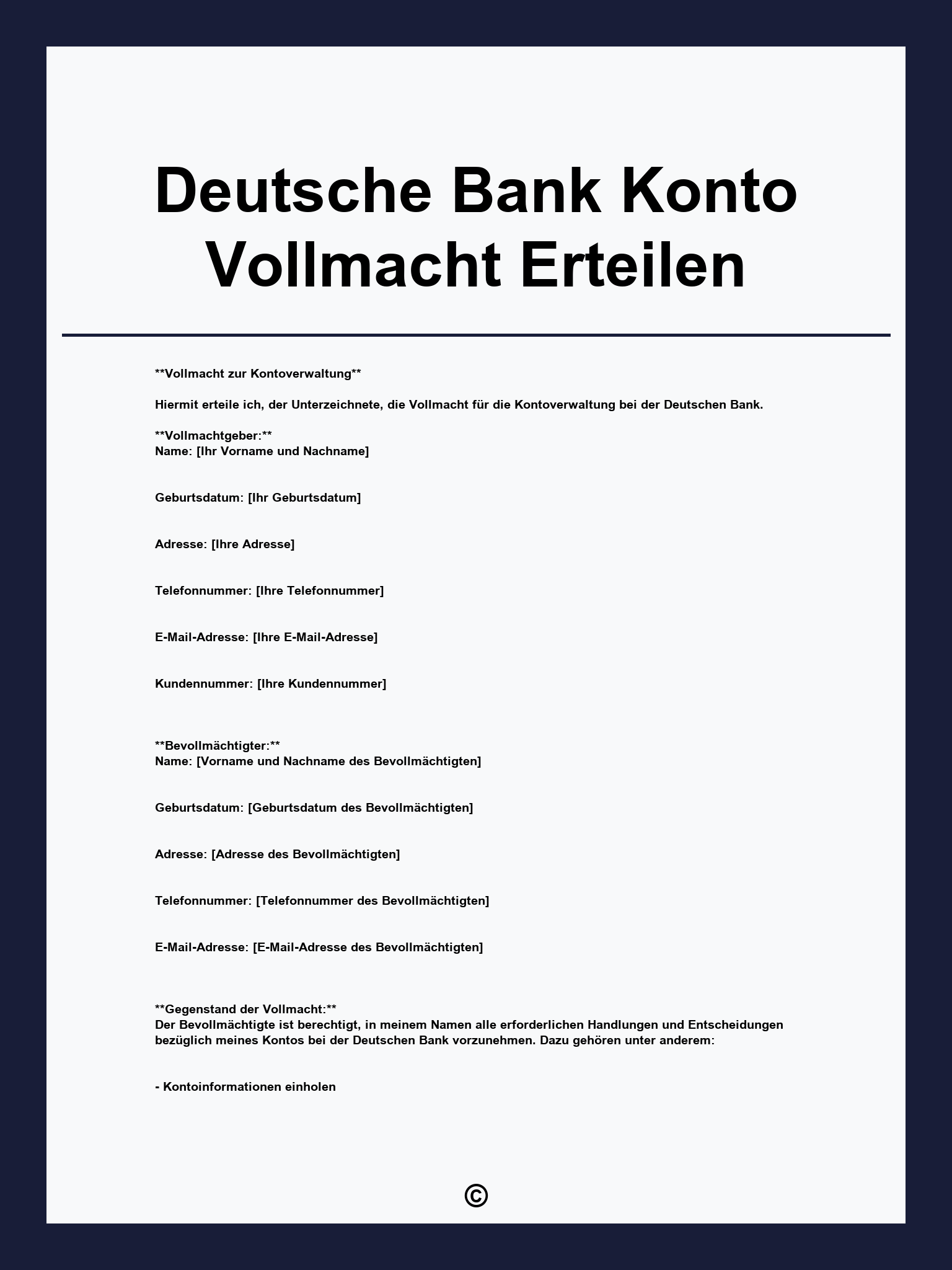 Deutsche Bank Konto Vollmacht Erteilen