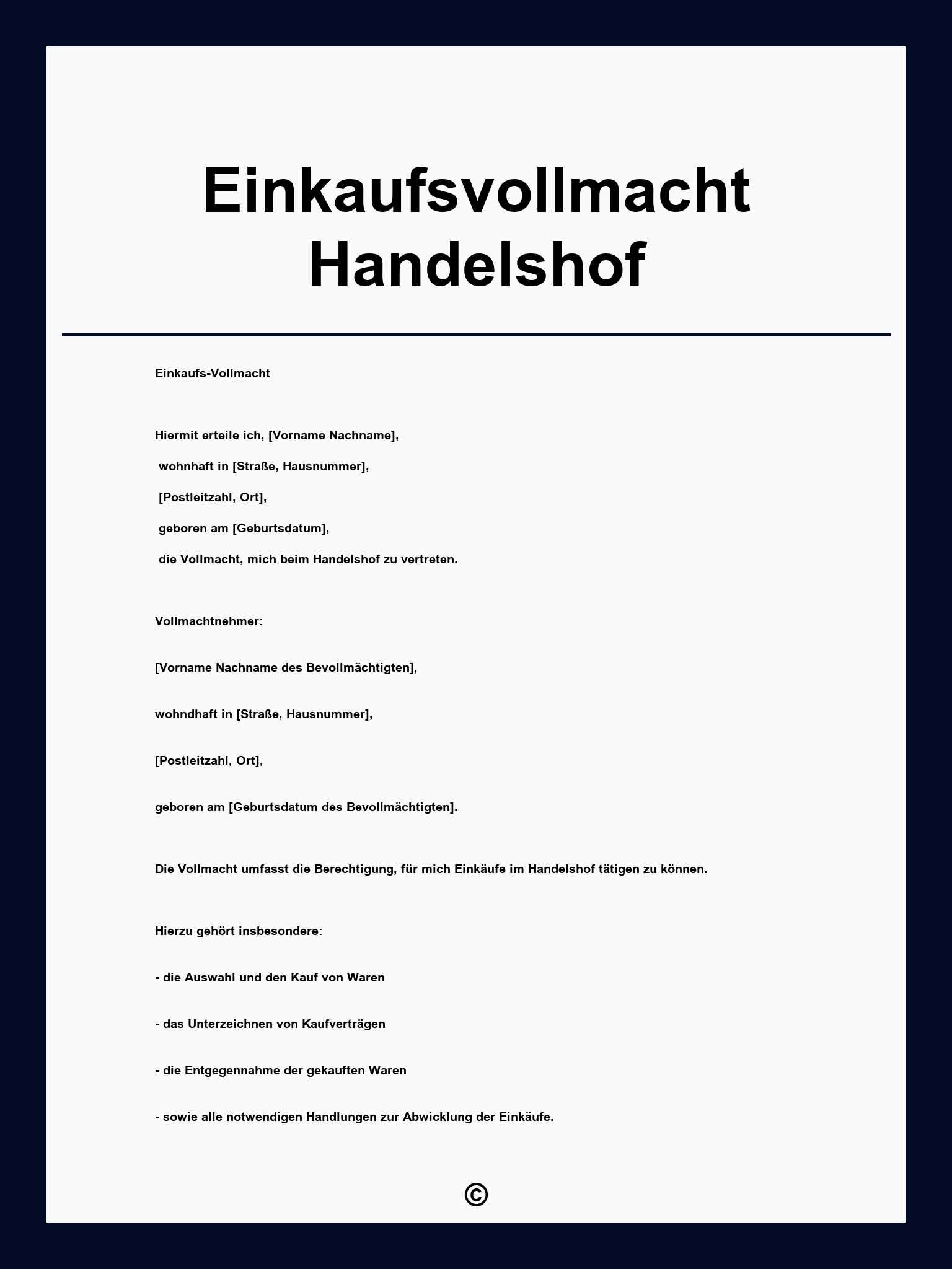 Einkaufsvollmacht Handelshof