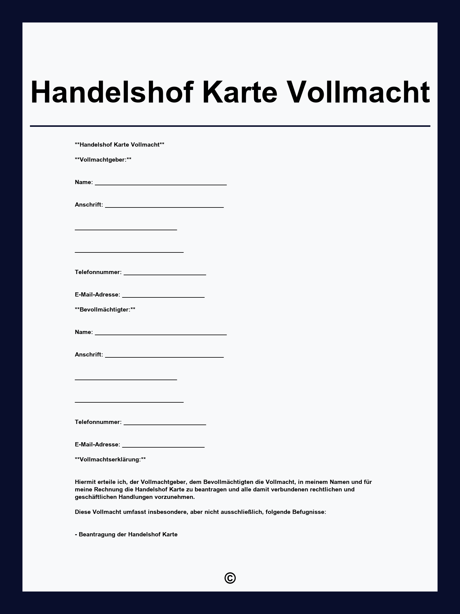 Handelshof Karte Vollmacht