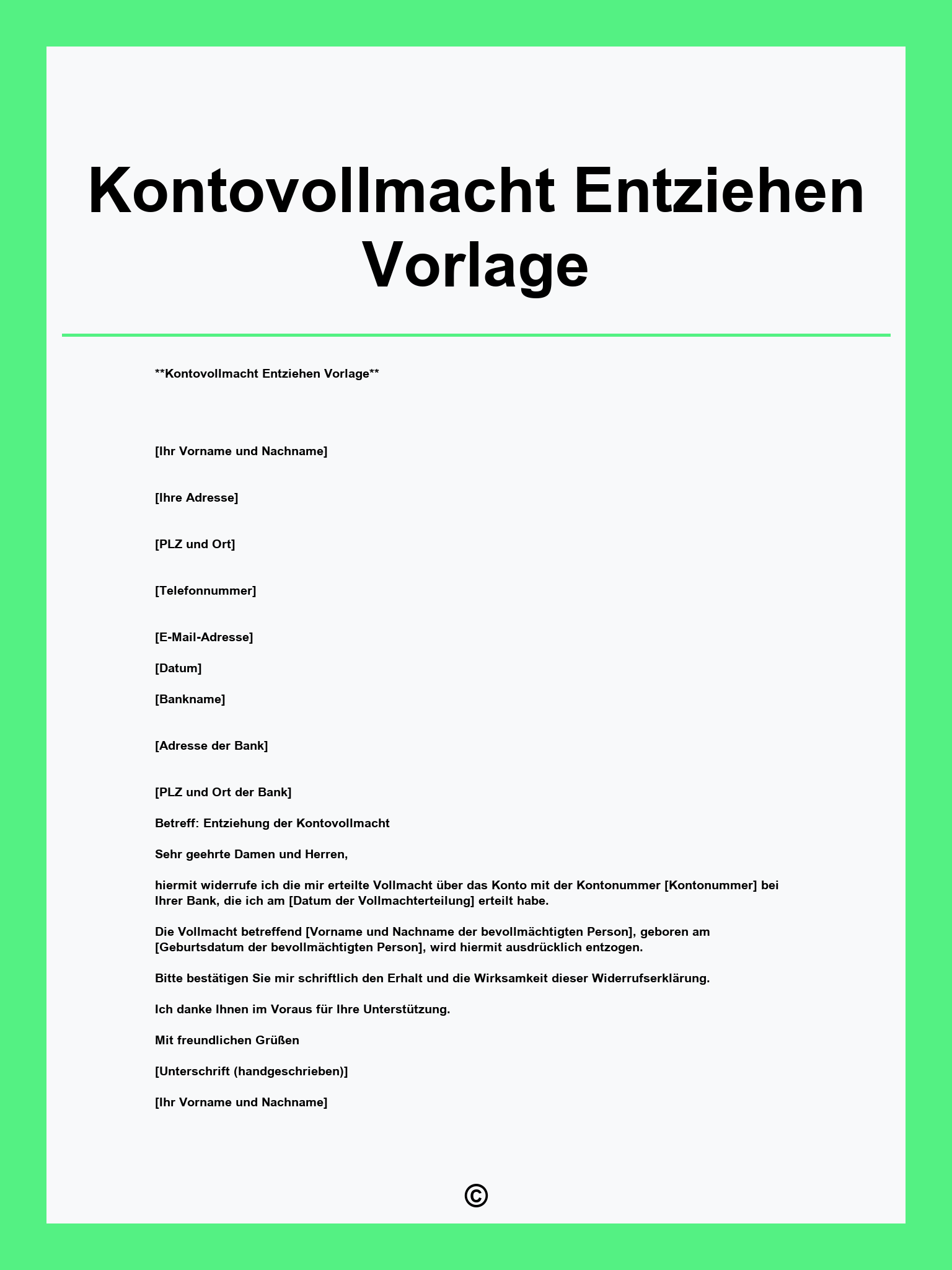 Kontovollmacht Entziehen Vorlage