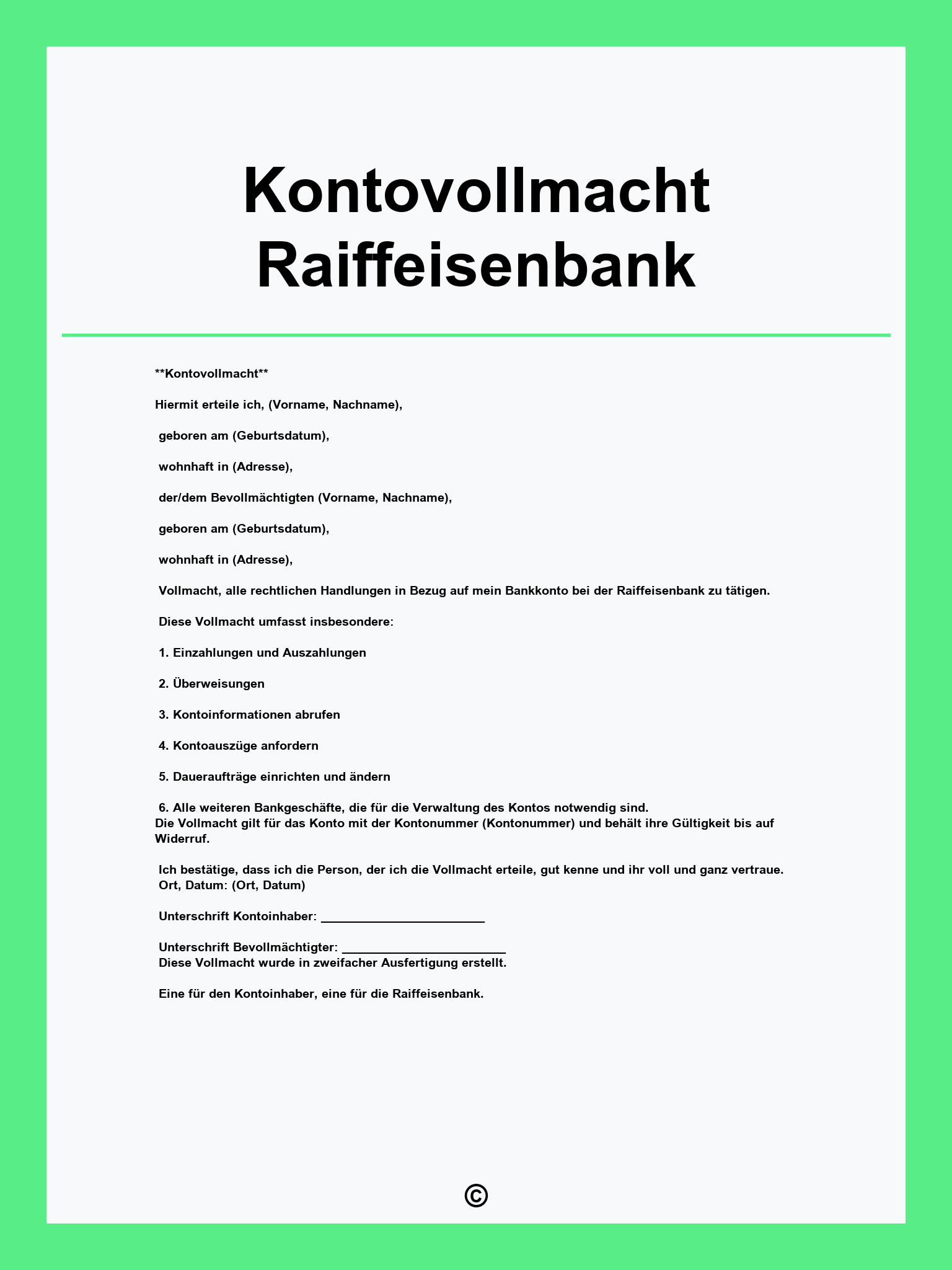 Kontovollmacht Raiffeisenbank