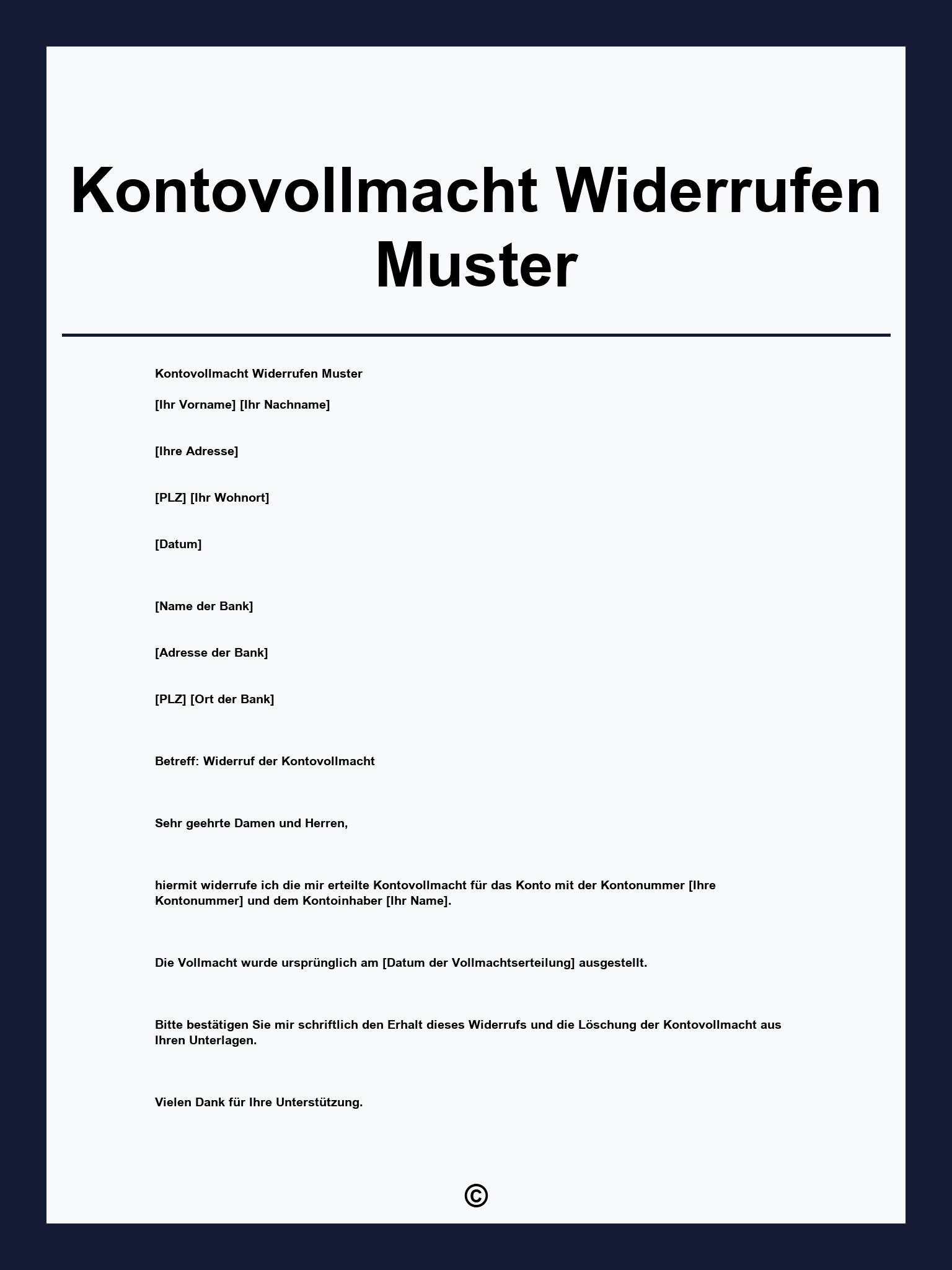 Kontovollmacht Widerrufen Muster