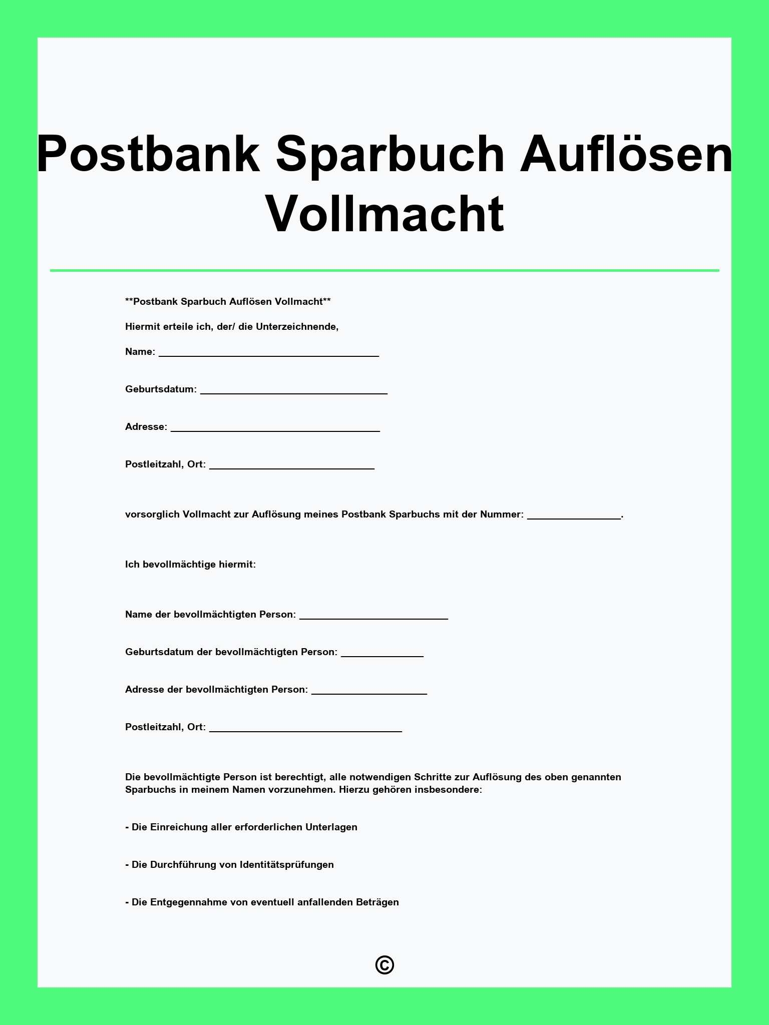Postbank Sparbuch Auflösen Vollmacht