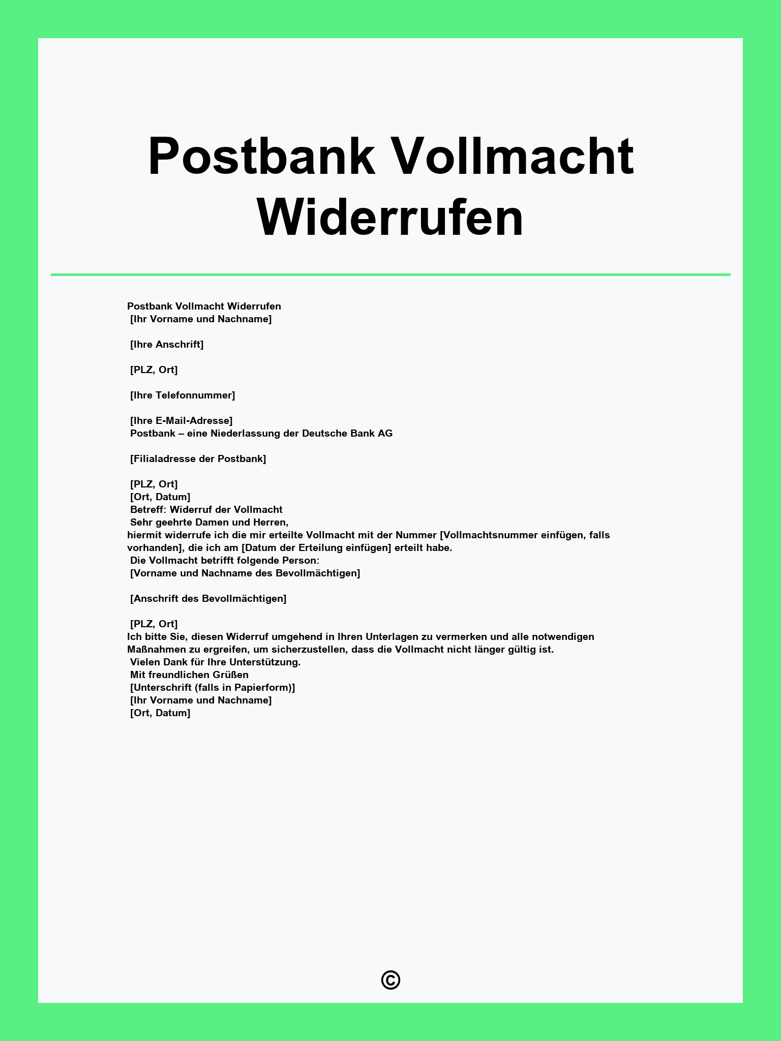 Postbank Vollmacht Widerrufen