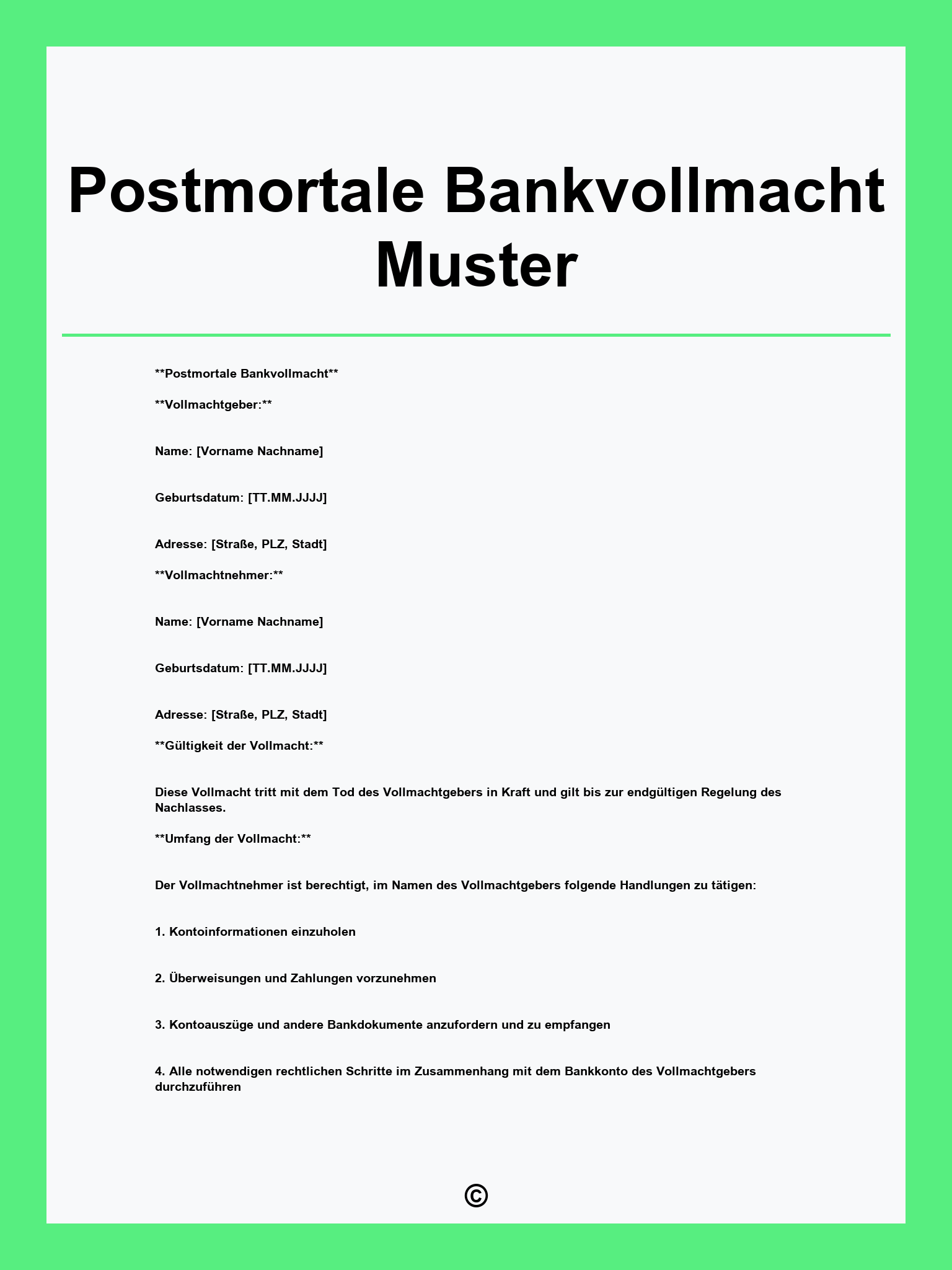 Postmortale Bankvollmacht Muster