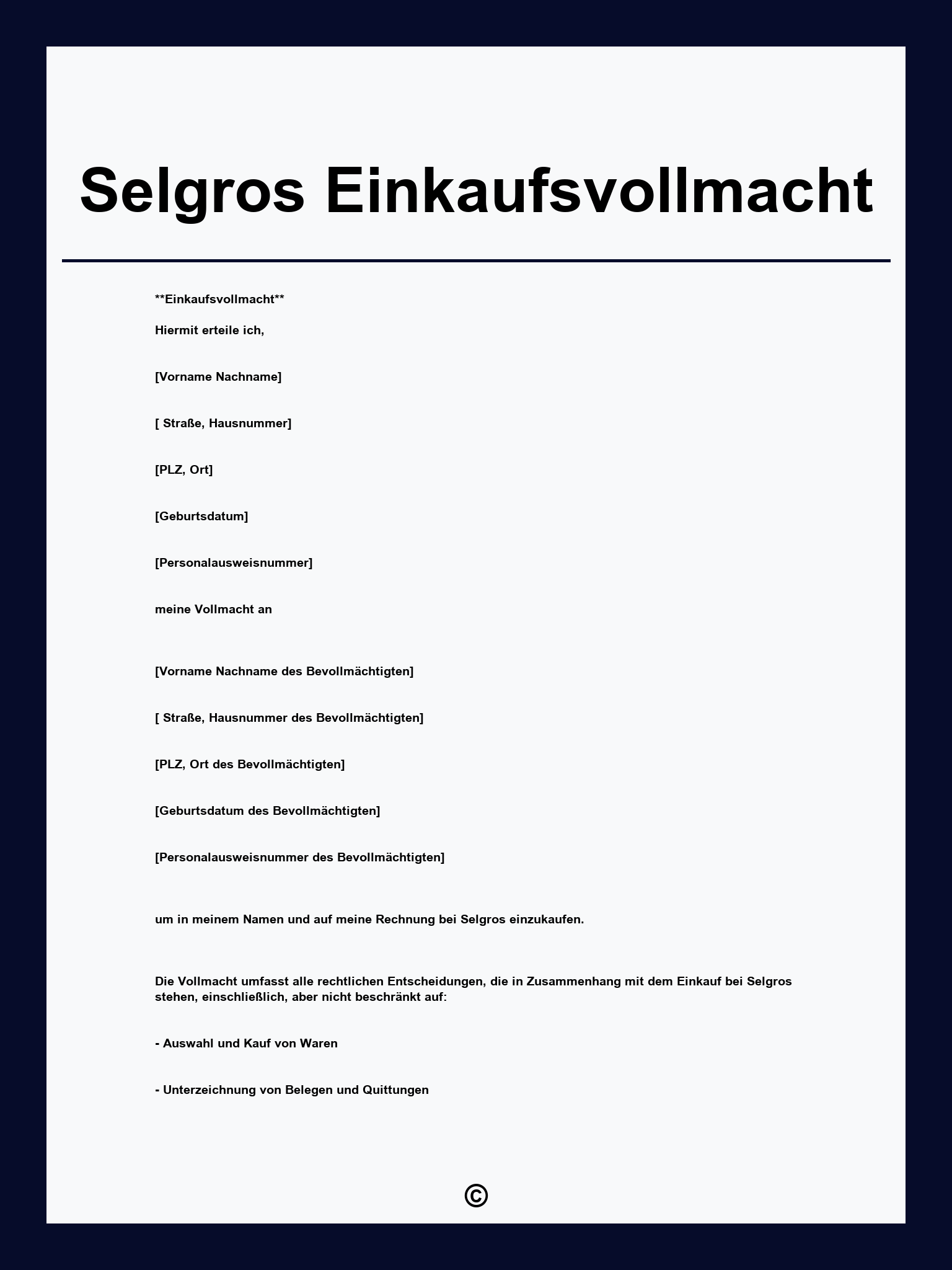 Selgros Einkaufsvollmacht