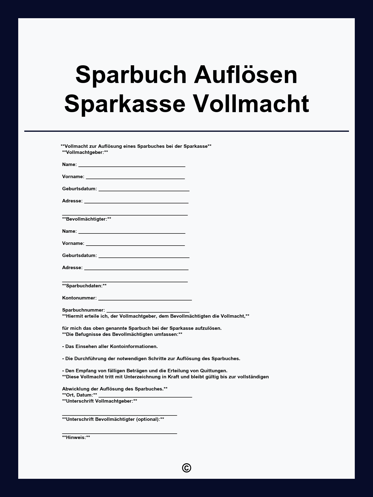 Sparbuch Auflösen Sparkasse Vollmacht