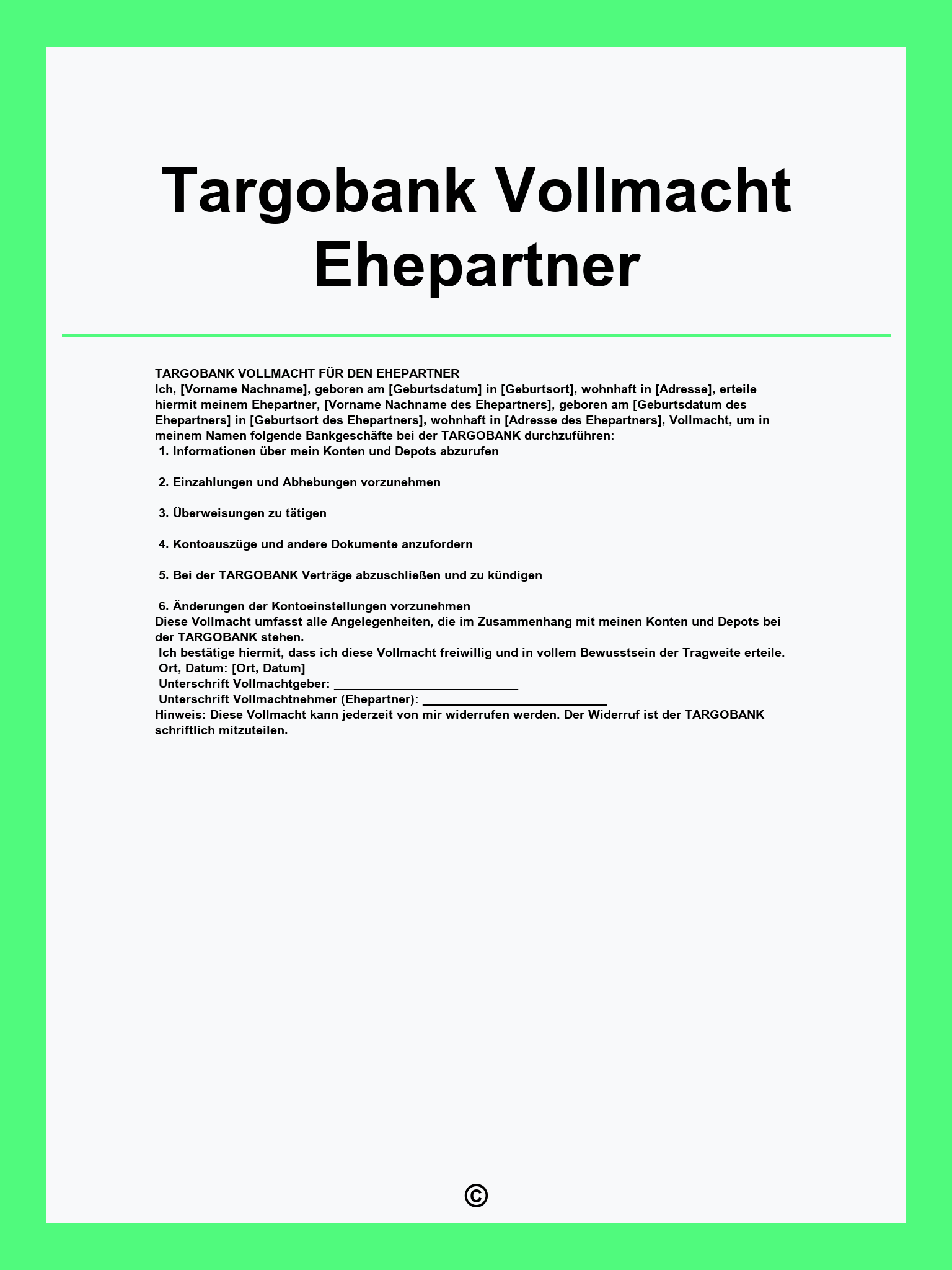 Targobank Vollmacht Ehepartner