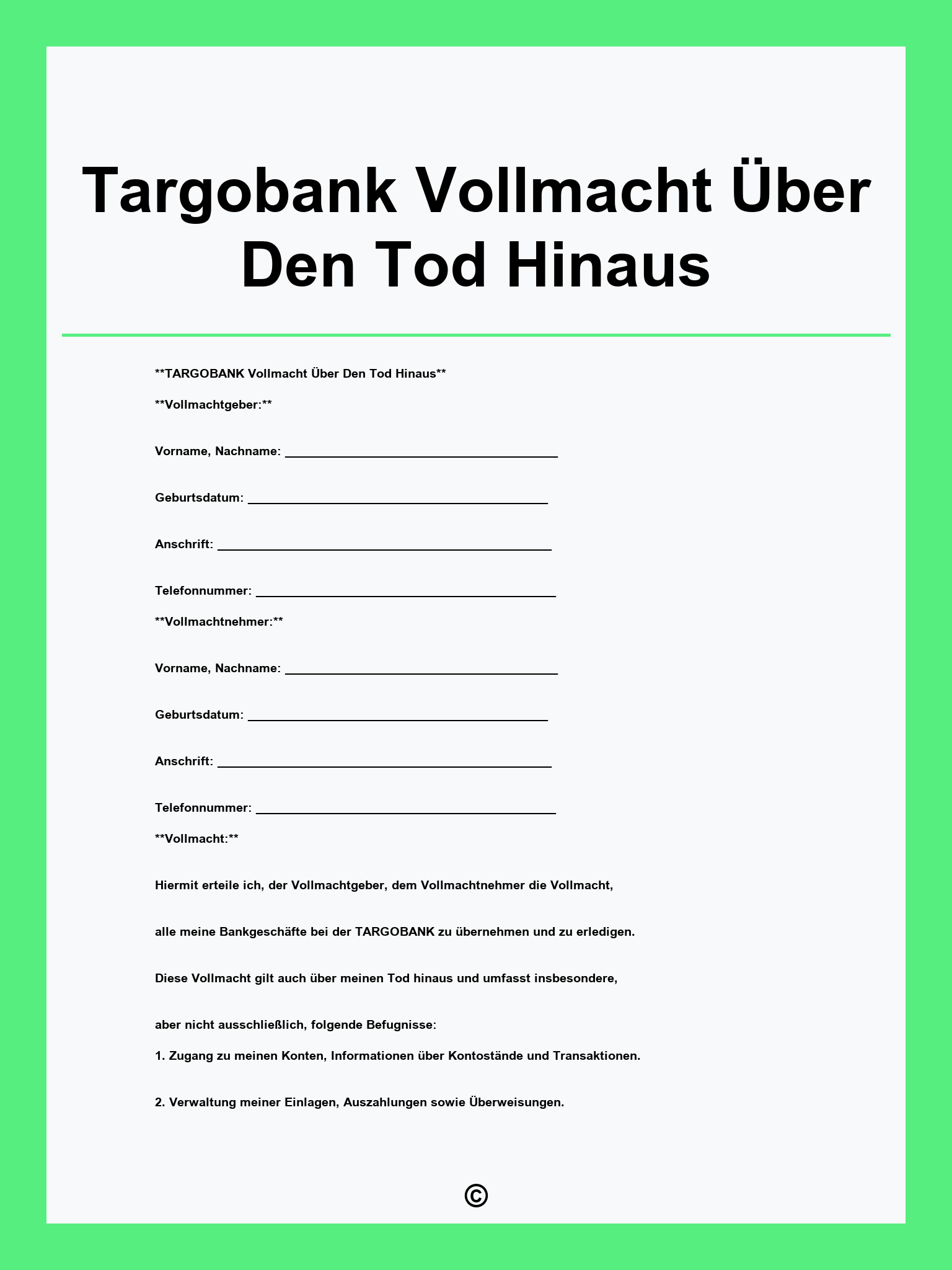 Targobank Vollmacht Über Den Tod Hinaus