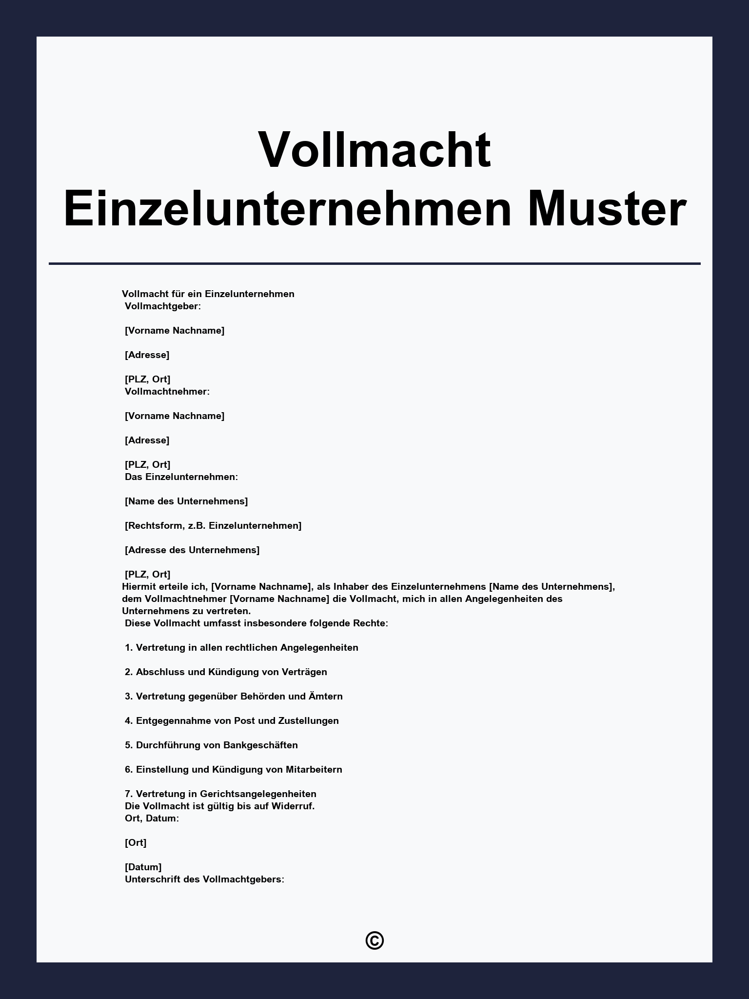Vollmacht Einzelunternehmen Muster