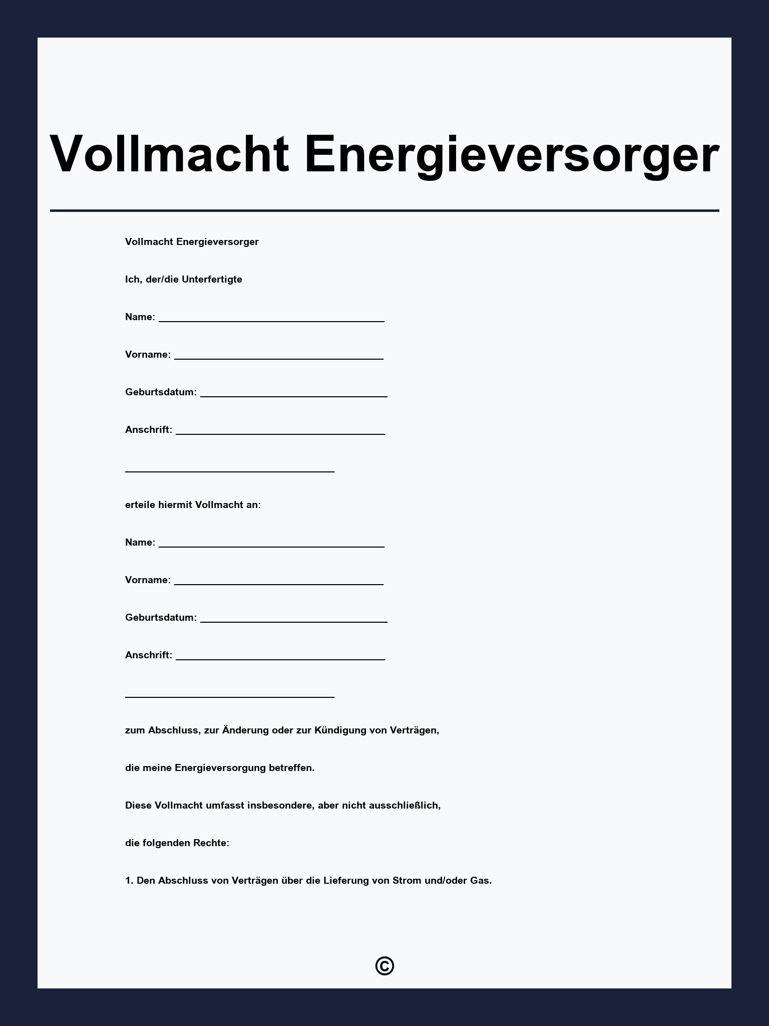 Vollmacht Energieversorger