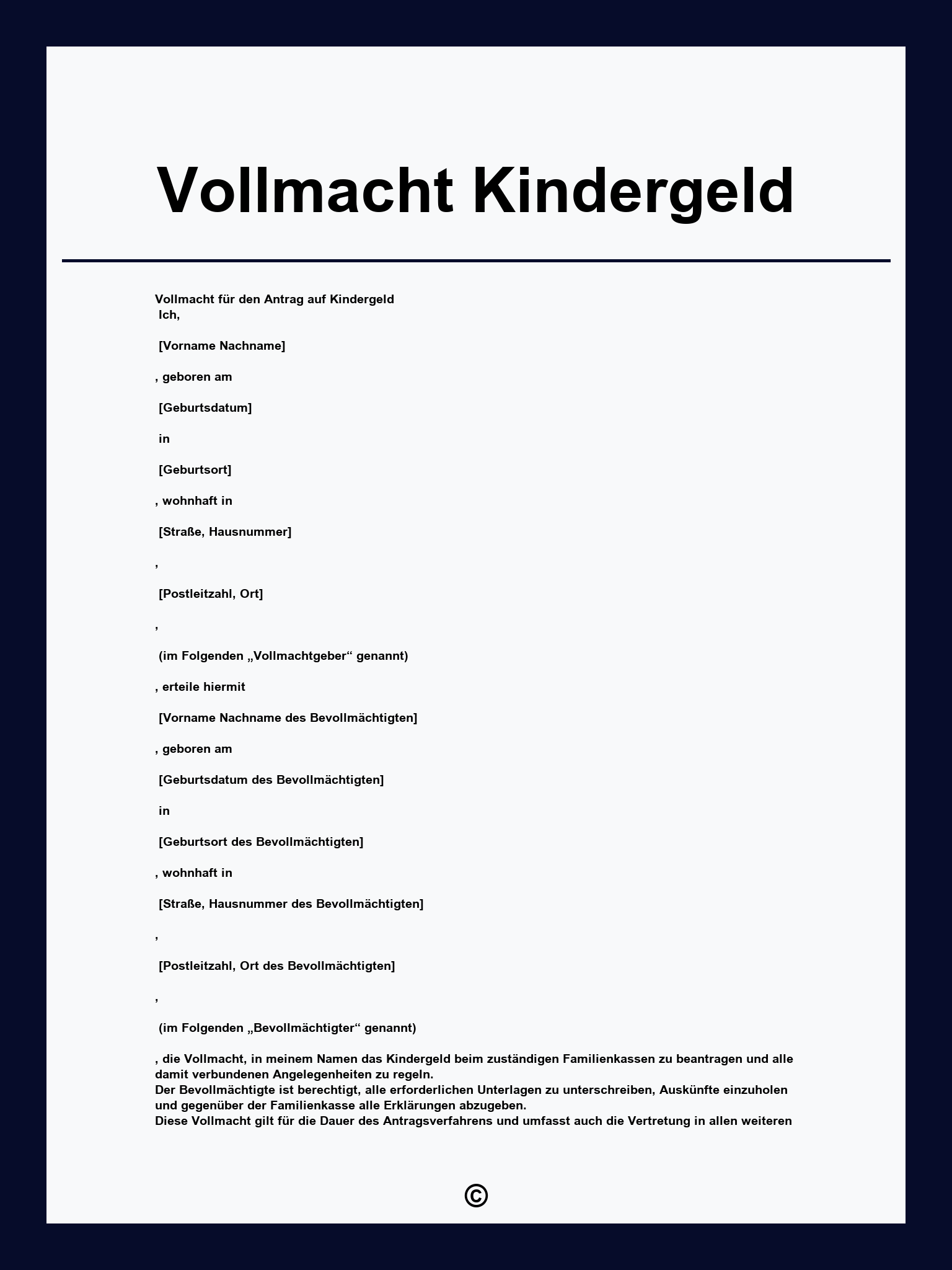 Vollmacht Kindergeld