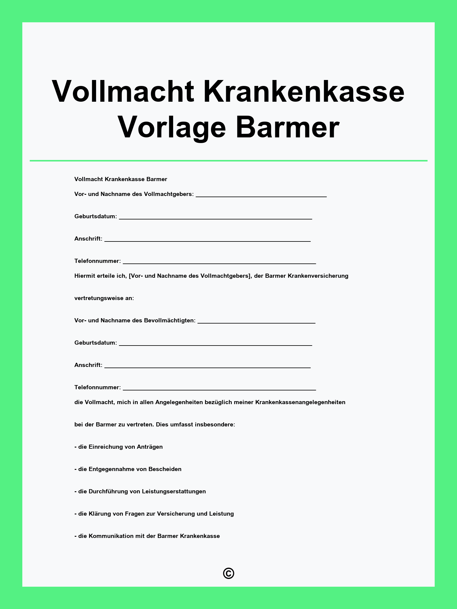 Vollmacht Krankenkasse Vorlage Barmer