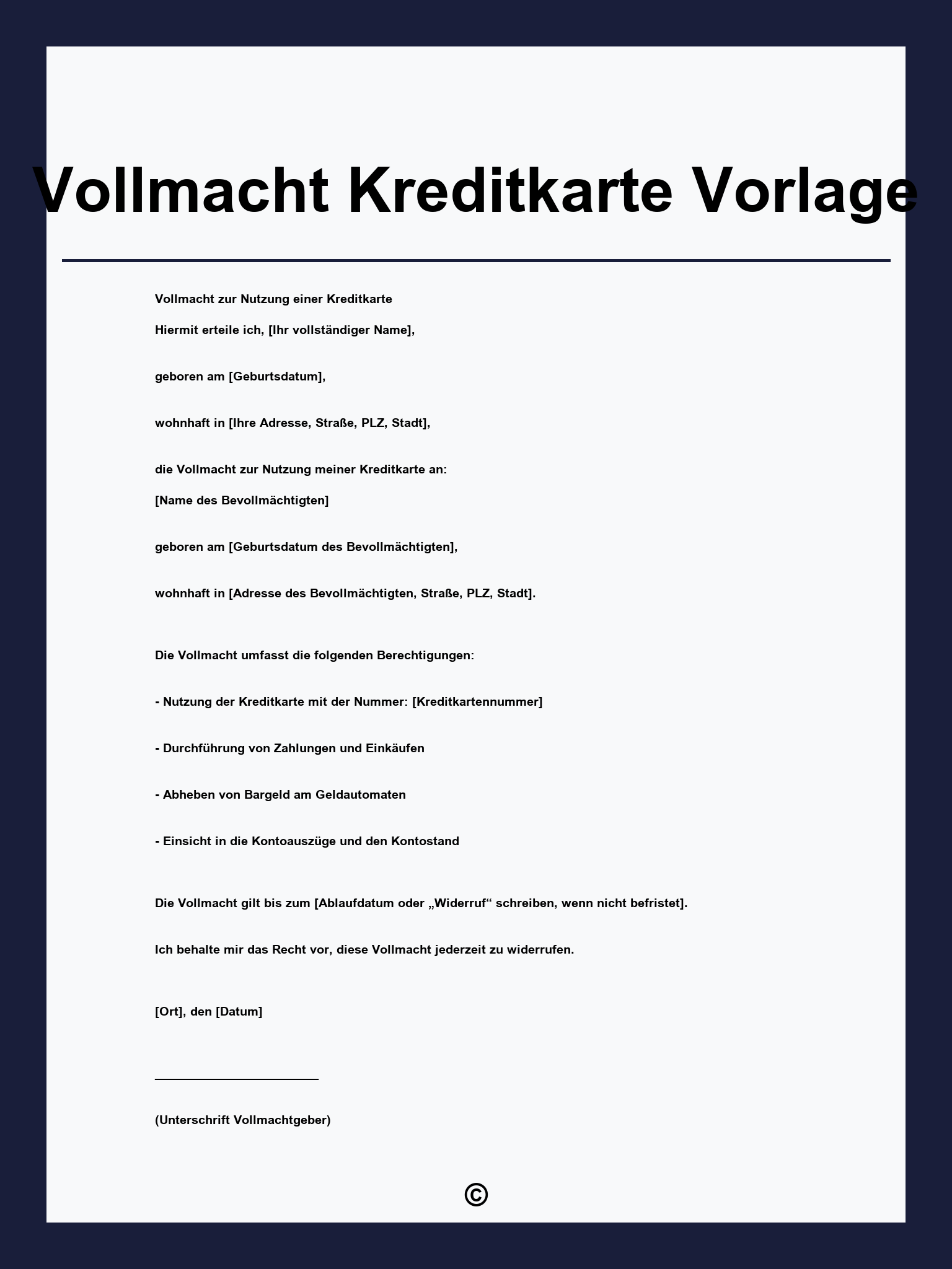 Vollmacht Kreditkarte Vorlage