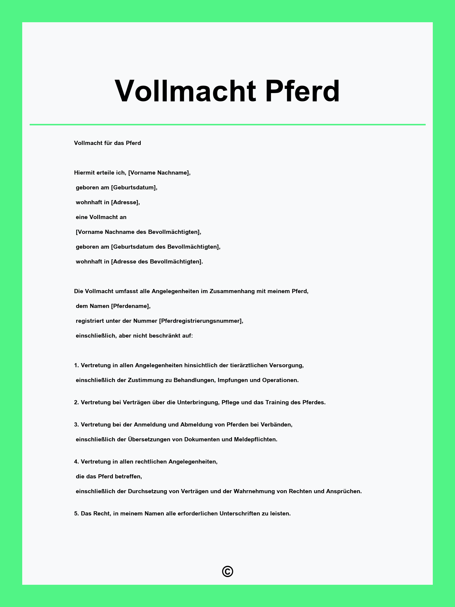 Vollmacht Pferd
