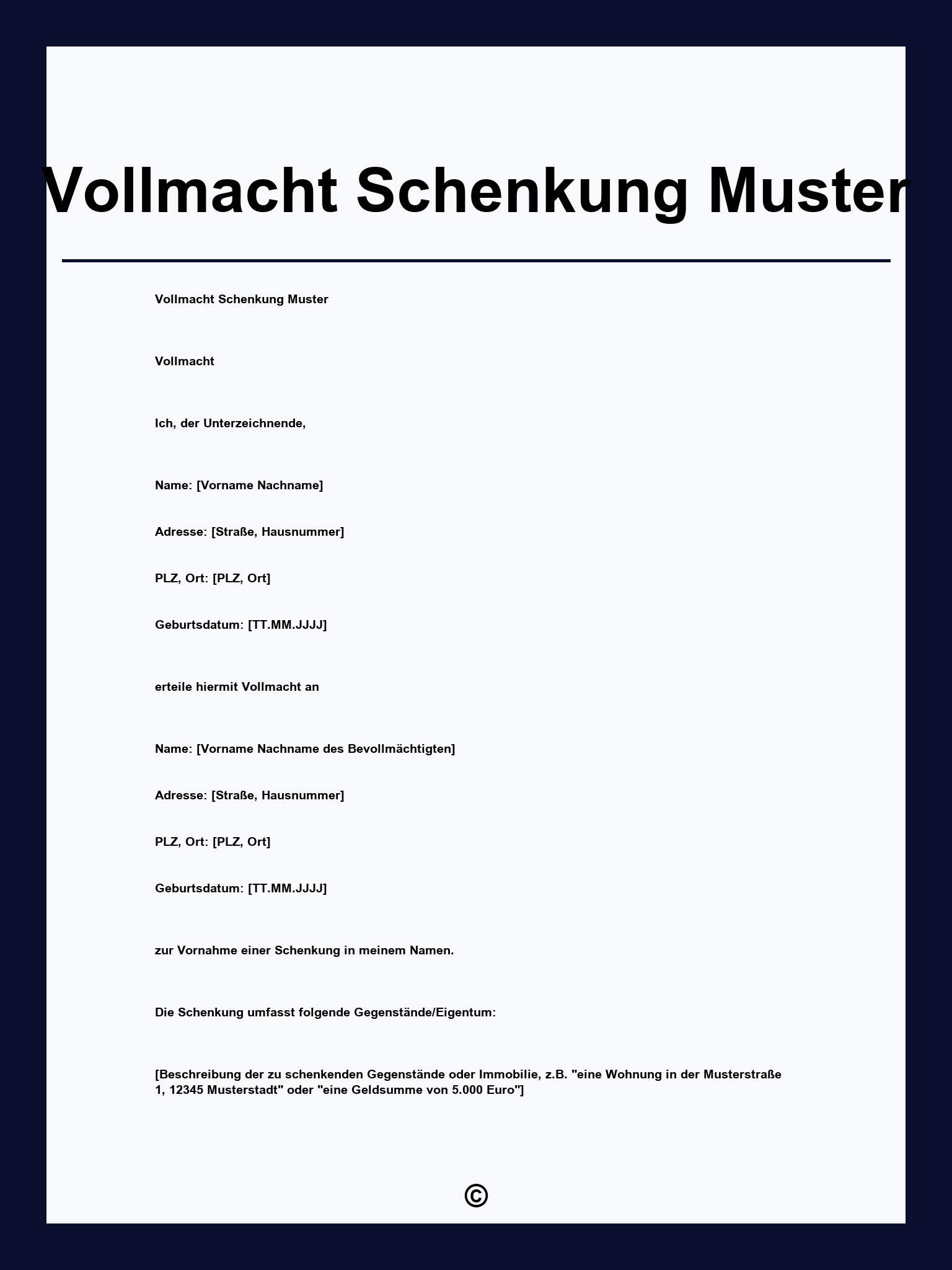 Vollmacht Schenkung Muster