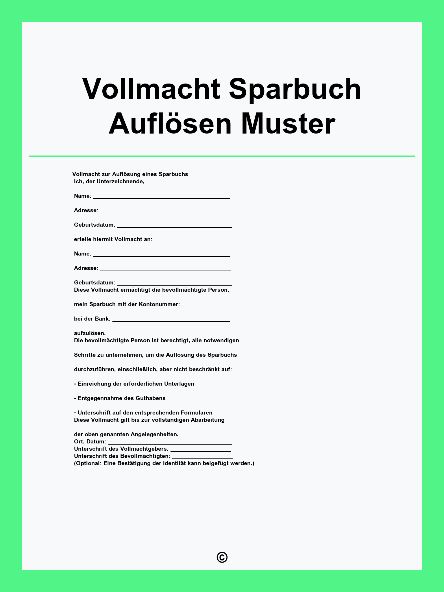 Vollmacht Sparbuch Auflösen Muster
