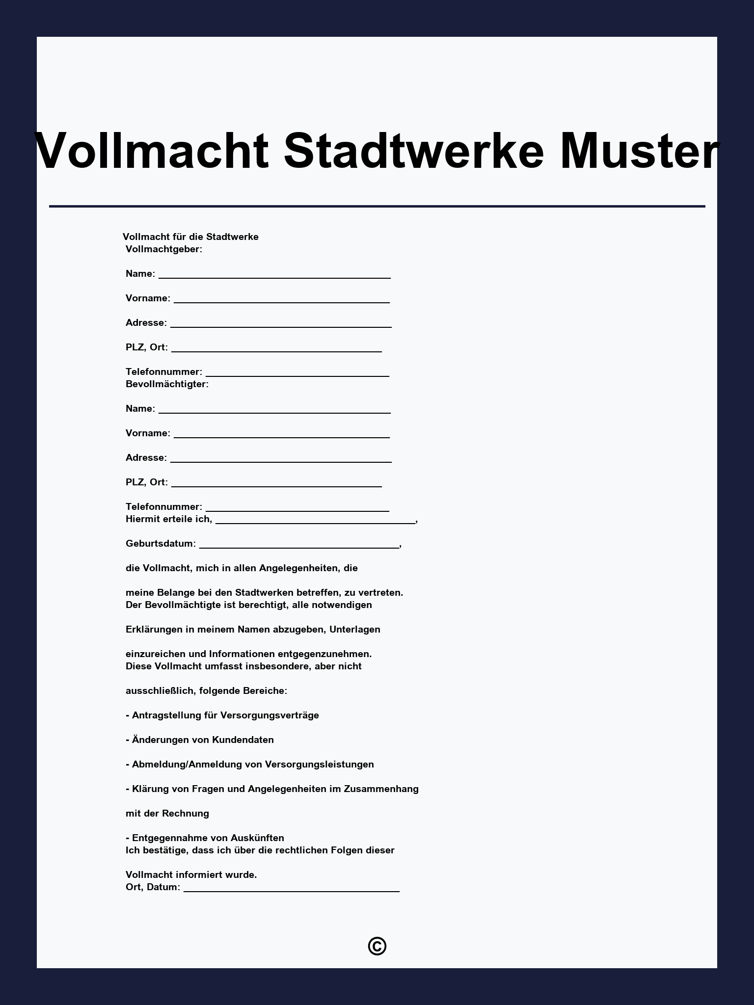 Vollmacht Stadtwerke Muster