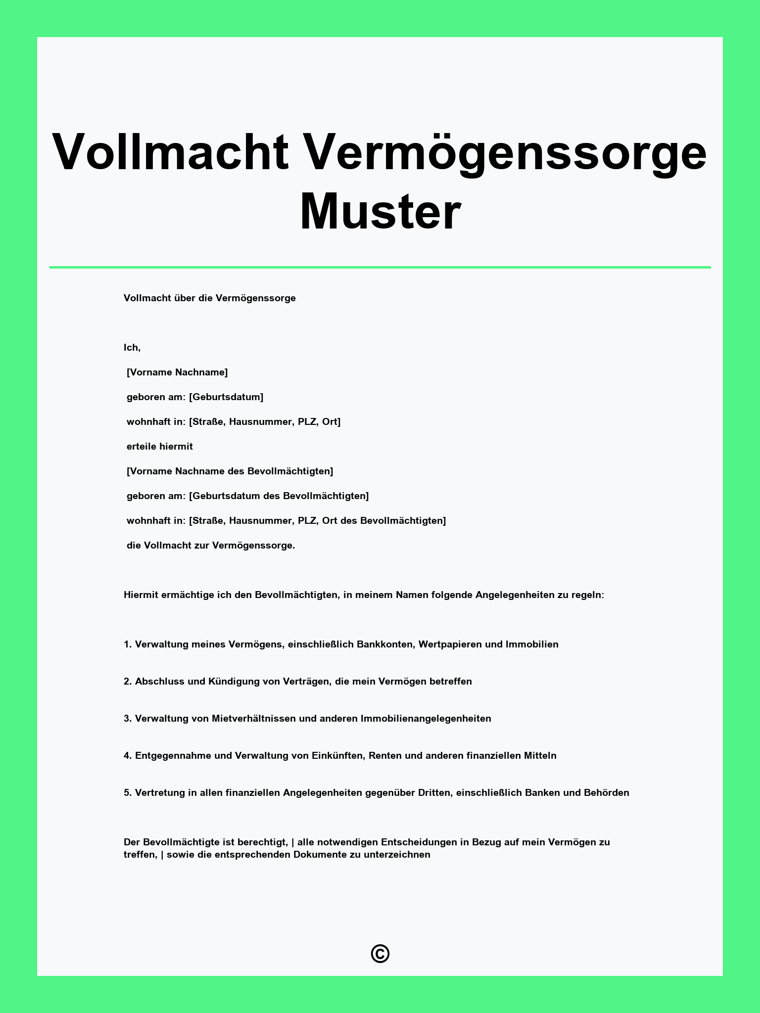 Vollmacht Vermögenssorge Muster