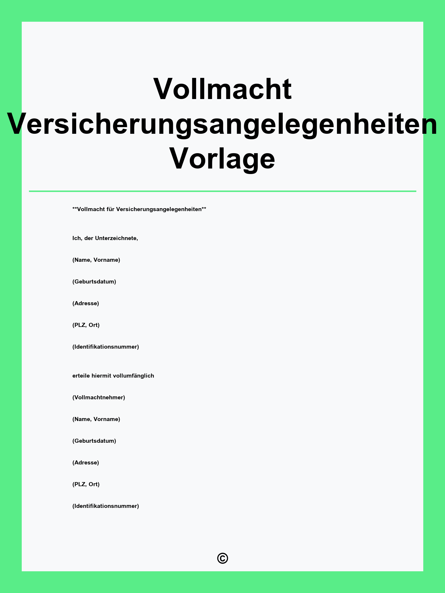 Vollmacht Versicherungsangelegenheiten Vorlage
