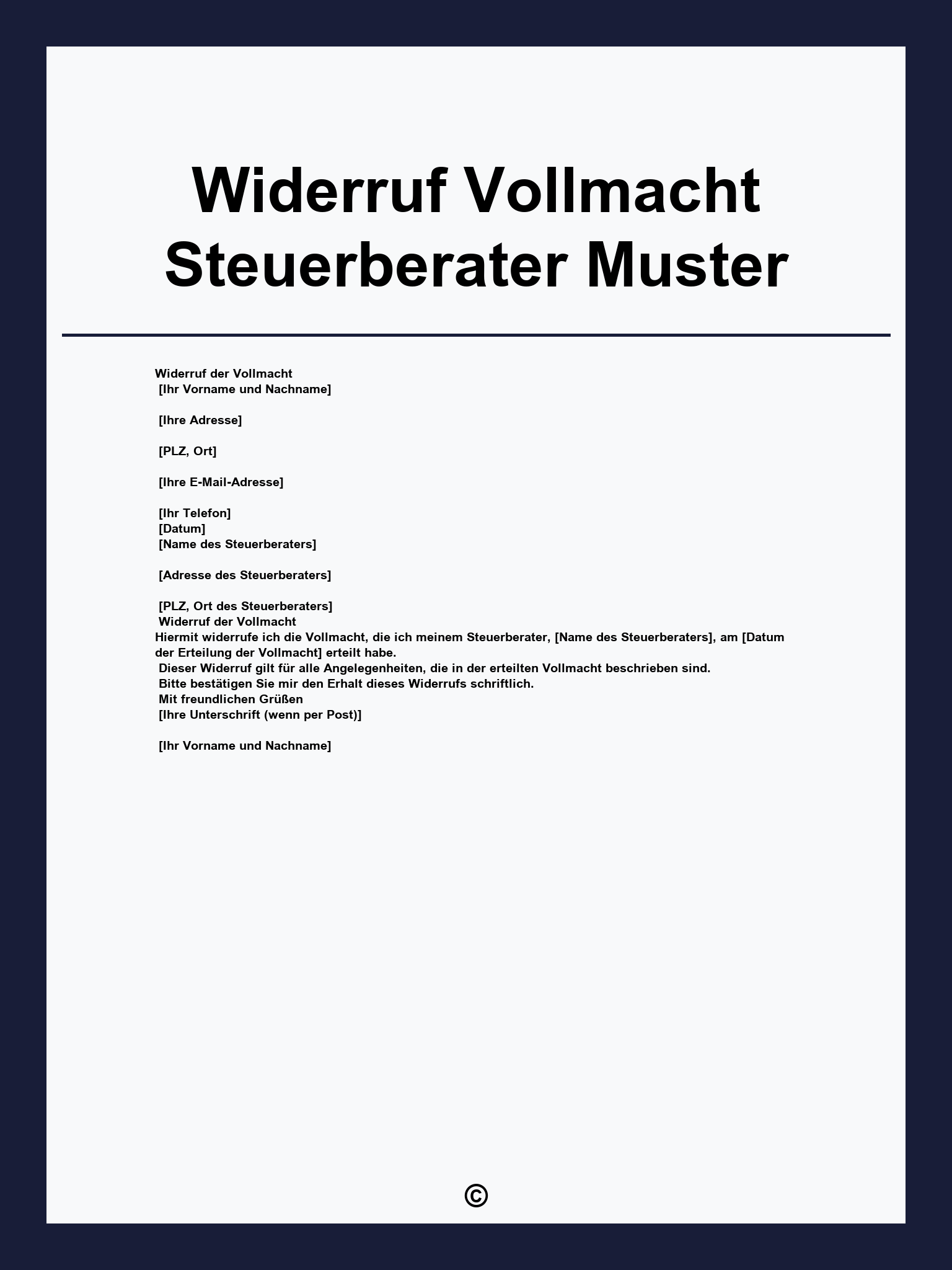 Widerruf Vollmacht Steuerberater Muster